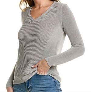 J. McLaughlin Donovan Cotton Blend Metallic V-neck Sweater Women's Medium